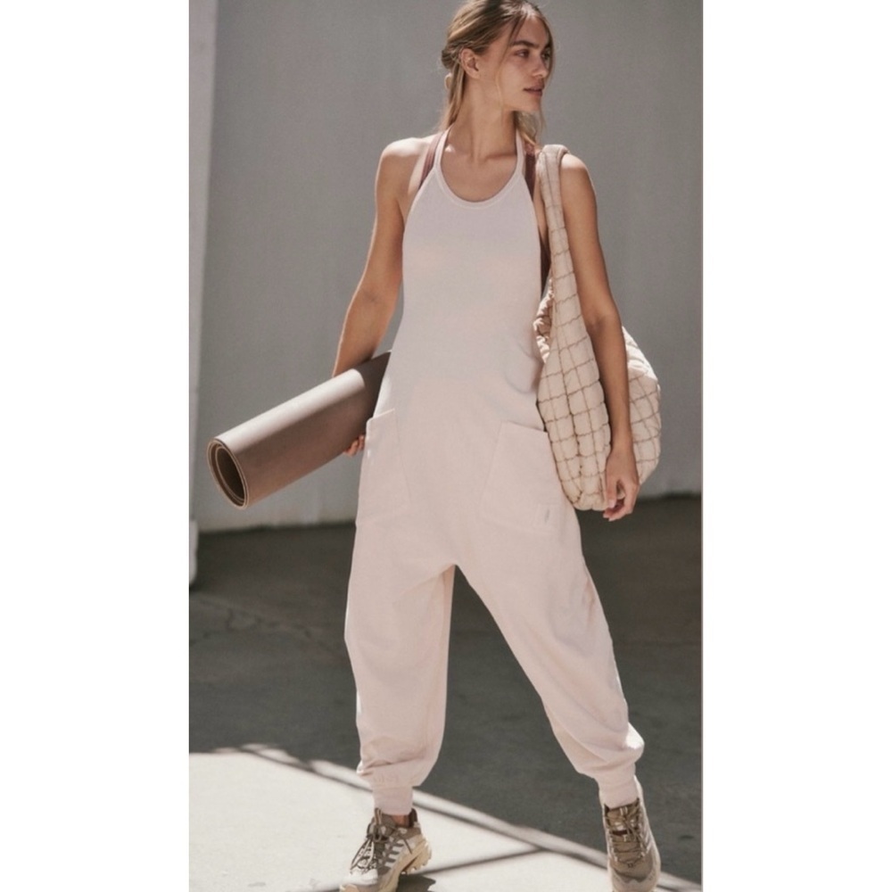 New Free People Aura Halter Jumpsuit Pink Cream XS